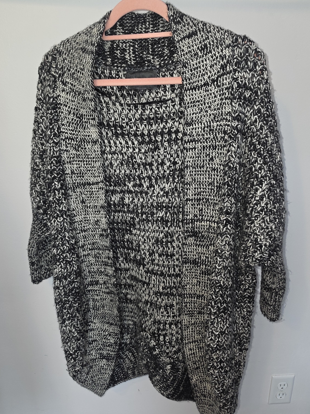 Miss Me Black & White Marled Open-Front Knit Cardigan